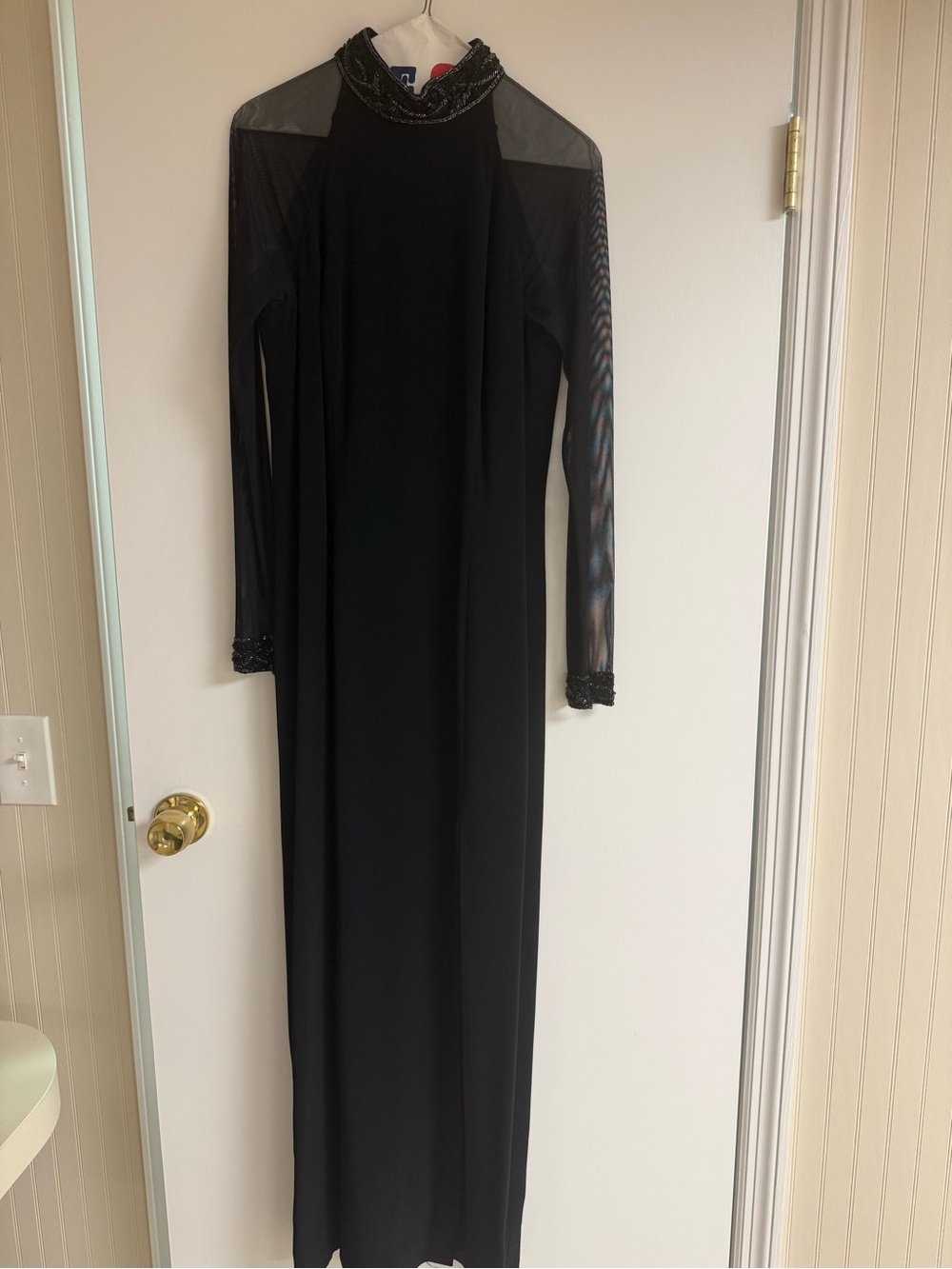 Oleg Cassini Black Long Sheer-Sleeve Evening Gown